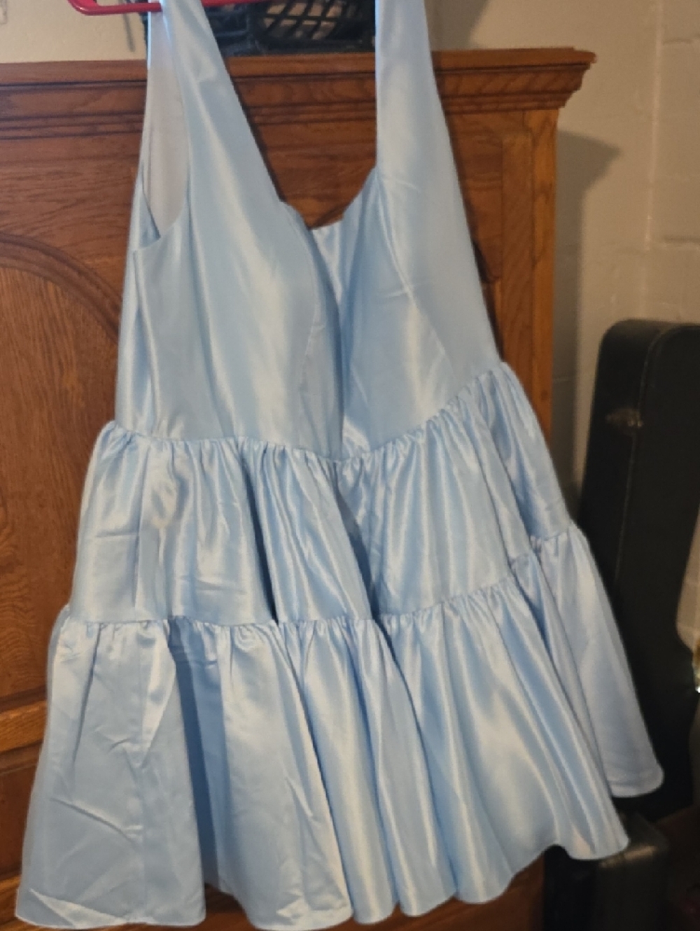 Square-Neck Tiered Mini Dress in Light Blue - Picture 14 of 15